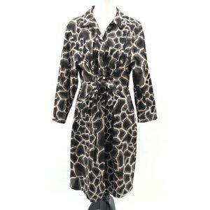 Elie Tahari Silk Animal Print Button Tie Mid Dress